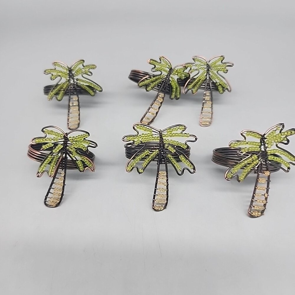 Beaded Wire & Metal Palm Tree Napkin Rings Set of 6